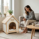 Modern Indoor Wooden Dog House with EVA Cushion – Solid Cedar Pet House for Small Dogs & Cats