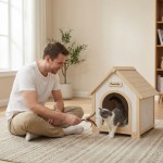 Modern Indoor Wooden Dog House with EVA Cushion – Solid Cedar Pet House for Small Dogs & Cats